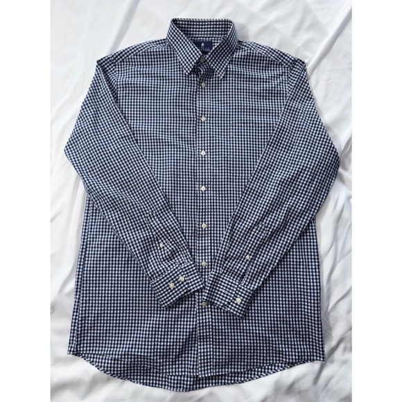Stafford Other - Stafford Mens Fitted Gingham Dress Shirt Navy White Long Sleeve 16 34-35 Broadcl
